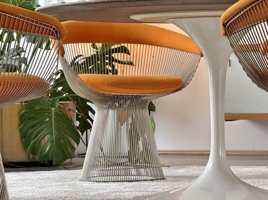 Nickel Plated Armchairs By Warren Platner For Knoll Inc / Knoll International With Hallingdal Upholstery From Kvadrat, 1960s, Set Of 6 photo vintage