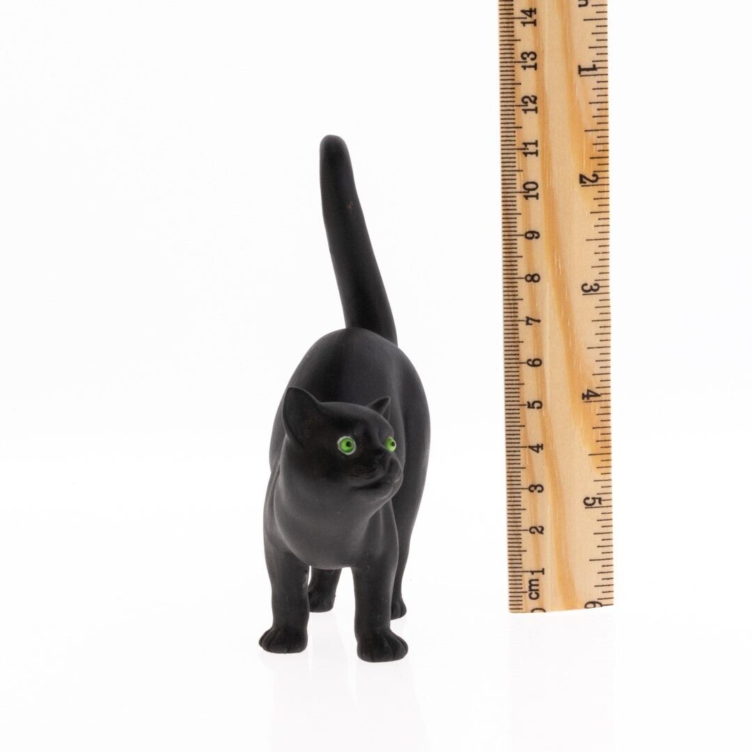 Rare Wedgwood Black Basalt Jasperware Glass Eyed Cat Figure Designed By Ernest Light Ca. 1915 photo for sale