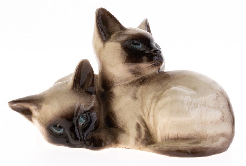Mid Century Beswick Hand Painted Porcelain Ceramic Pottery Siamese Cats Figure Group