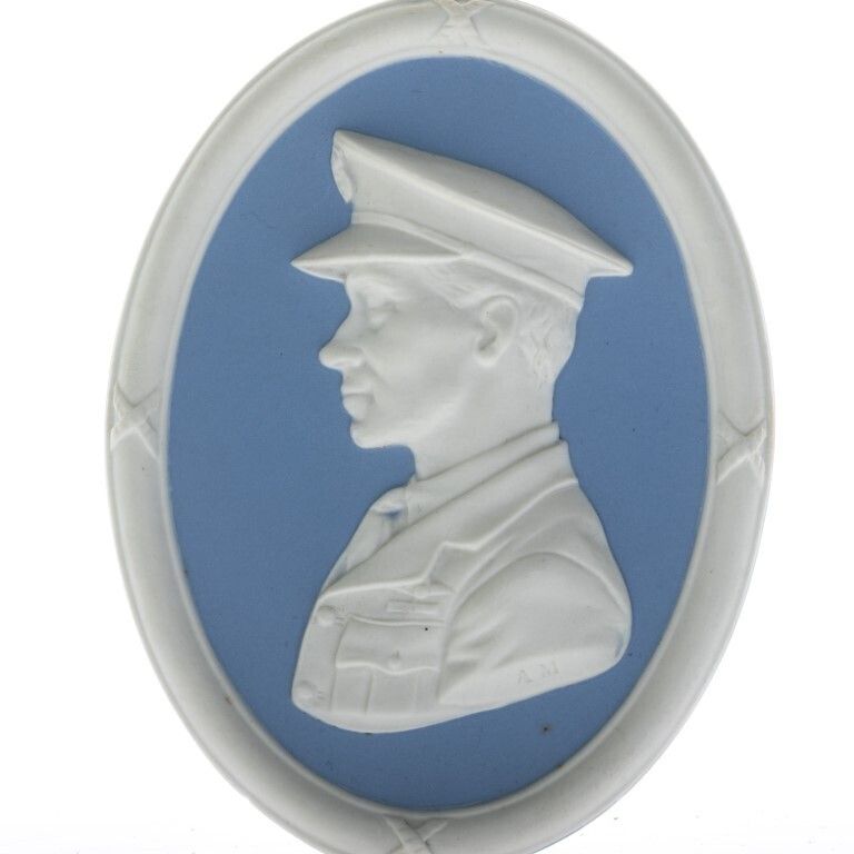 Wedgwood Blue Jasperware Ceramic Porcelain Sir Arthur Whitten Brown Portrait Medallion Plaque photo furniture