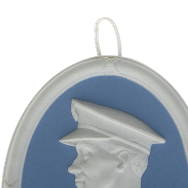 Wedgwood Blue Jasperware Ceramic Porcelain Sir Arthur Whitten Brown Portrait Medallion Plaque photo for sale