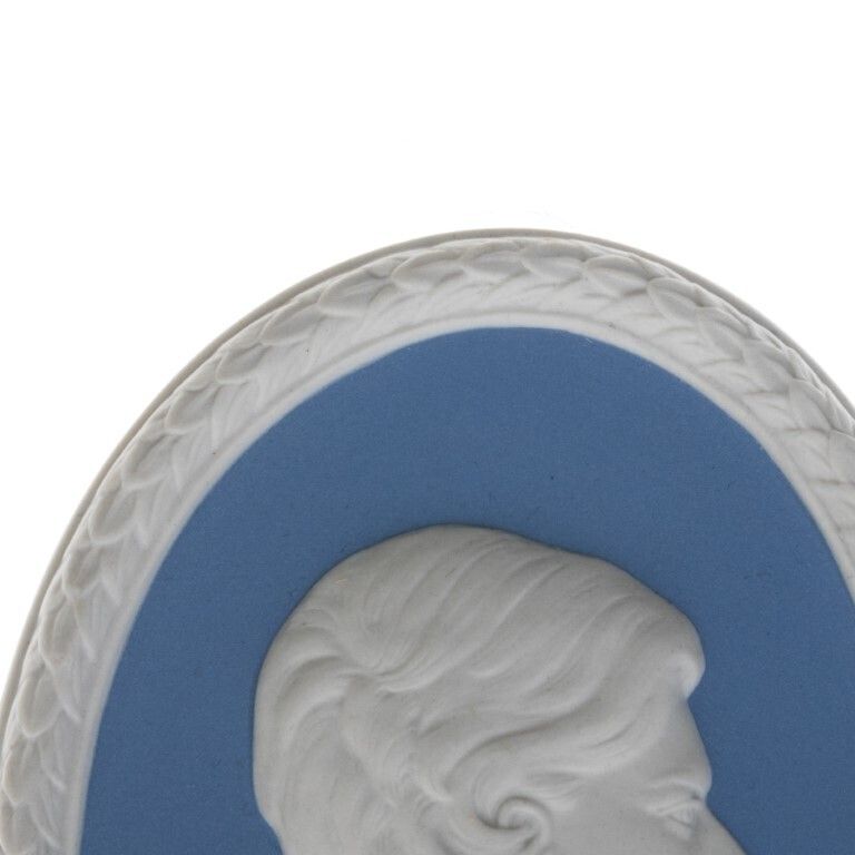 Wedgwood Blue Jasperware Ceramic Porcelain Princess Margaret Portrait Medallion Laurel Leaf Plaque photo for sale