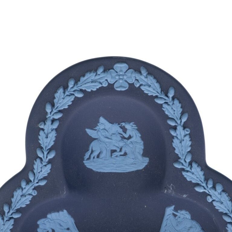 Wedgwood Portland Blue Jasperware Ceramic Porcelain Bas Relief Dish With Shell Spoon photo for sale