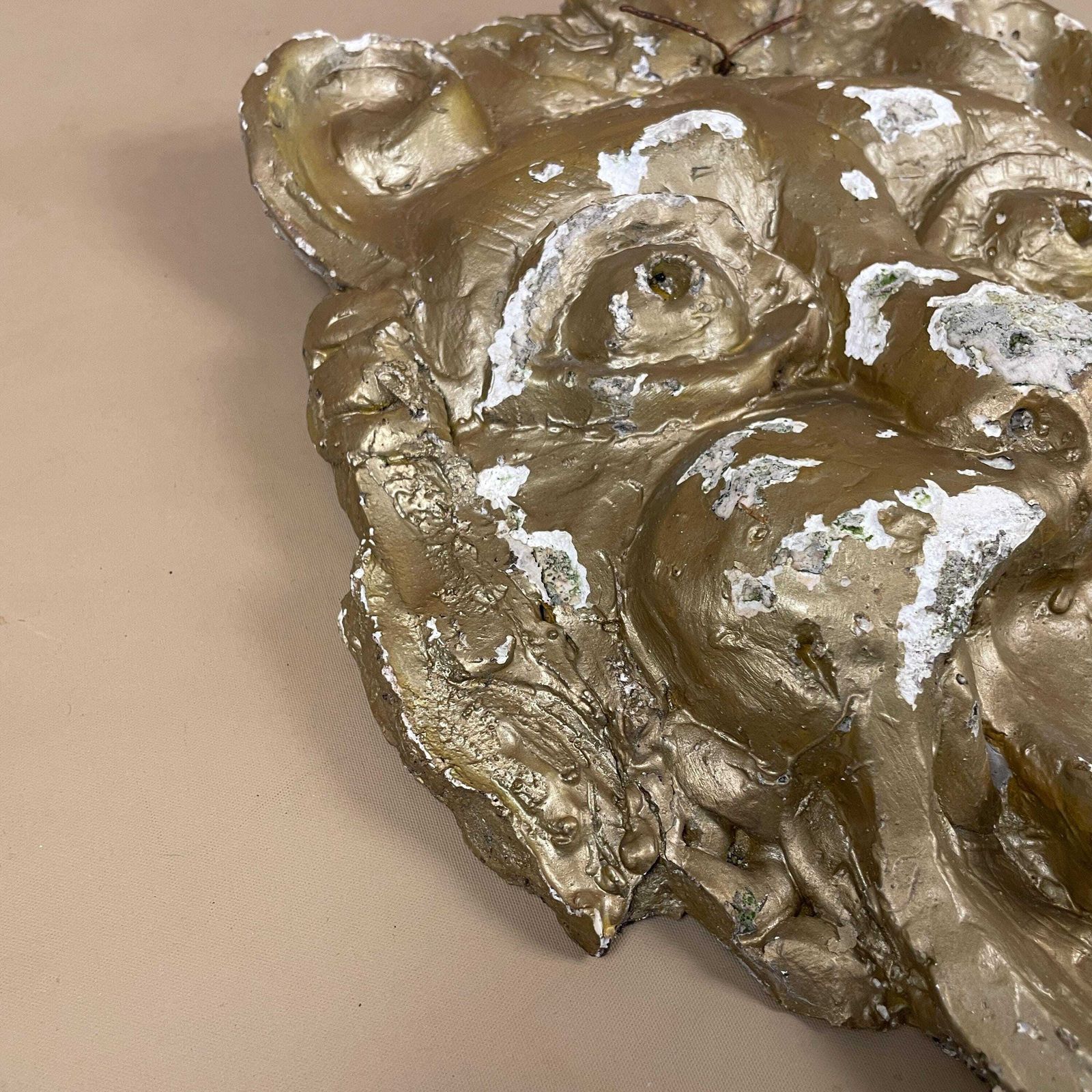 Vintage Dragon Mask Face Handmade Plaster Indonesian Display Mask Wall Hanging Sculpture Gold Antique Oriental Rustic photo 75.0