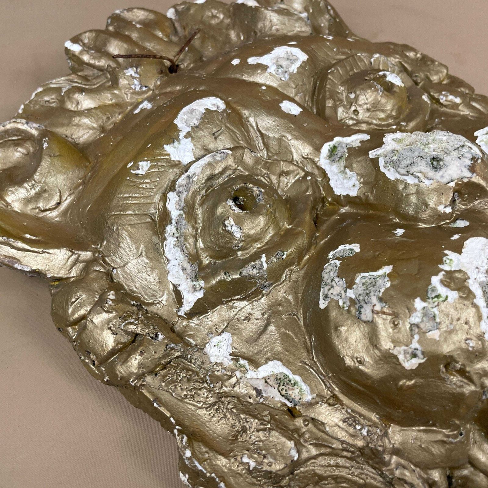 Vintage Dragon Mask Face Handmade Plaster Indonesian Display Mask Wall Hanging Sculpture Gold Antique Oriental Rustic photo buy