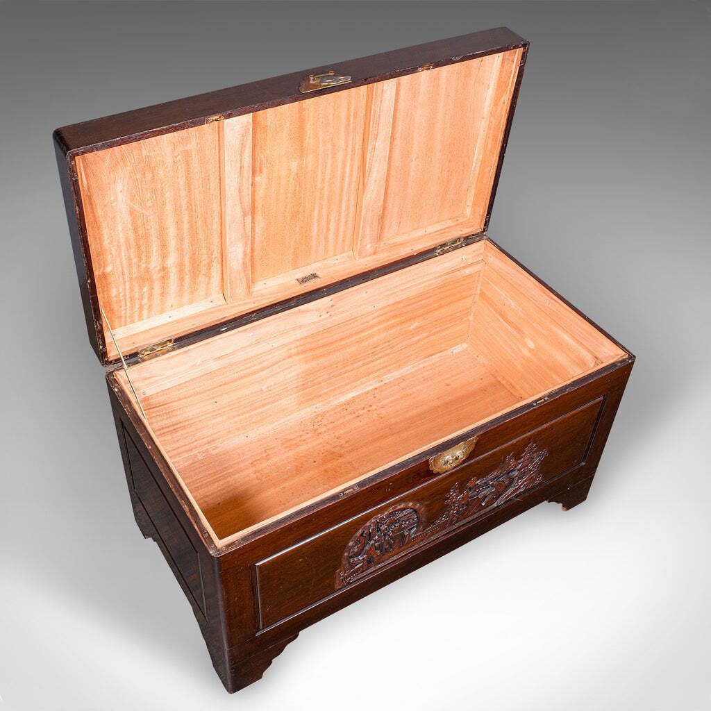 Large Vintage Carved Chest, Hong Kong, Camphorwood, Storage Trunk, Mid Century photo vintage