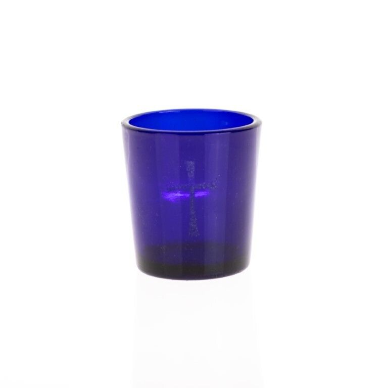 Antique Victorian Cobalt Blue Glass Christening Cup With Etched Cross 19th Century
