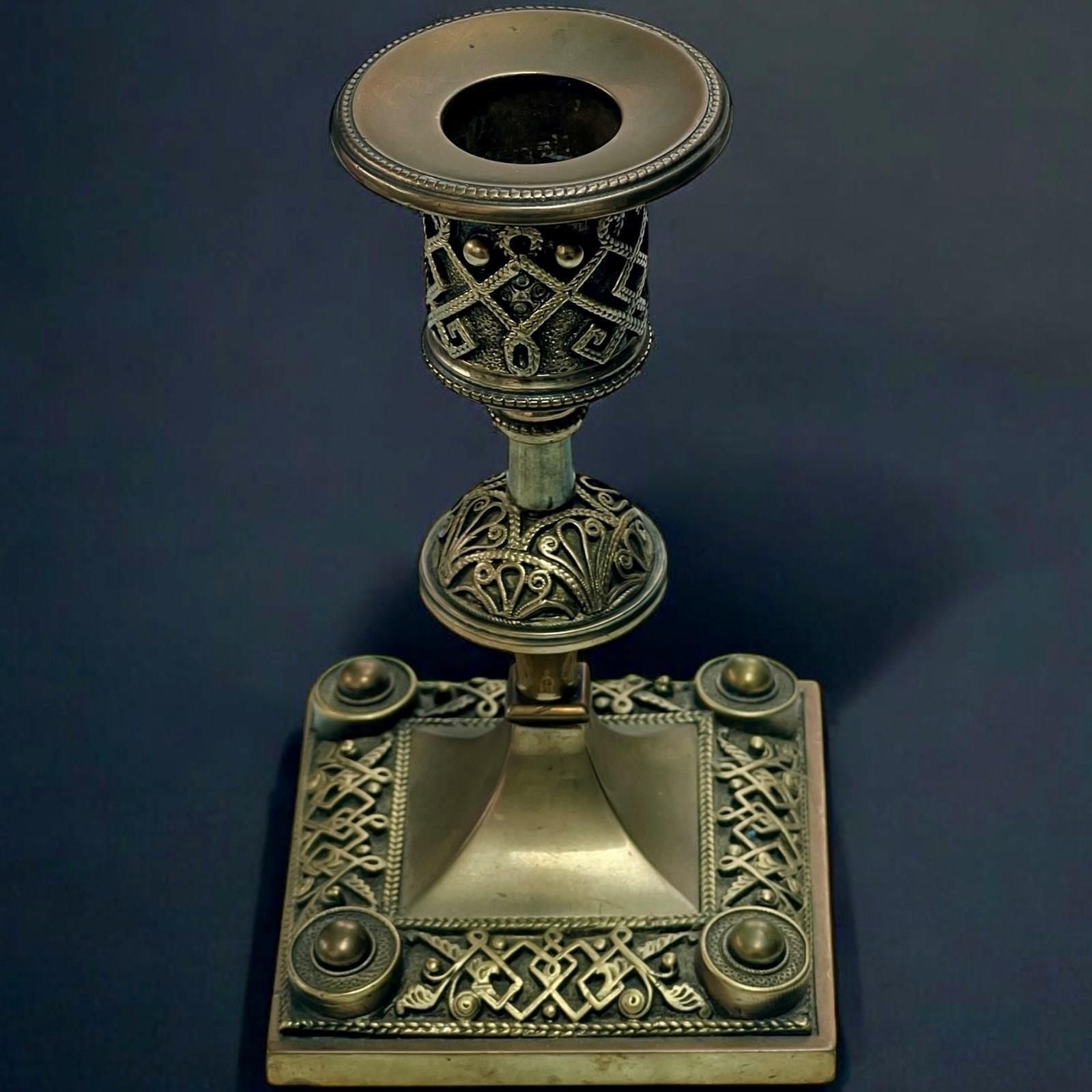 A Pair Of Late Victorian Aesthetic Brass Candlesticks photo 600.0