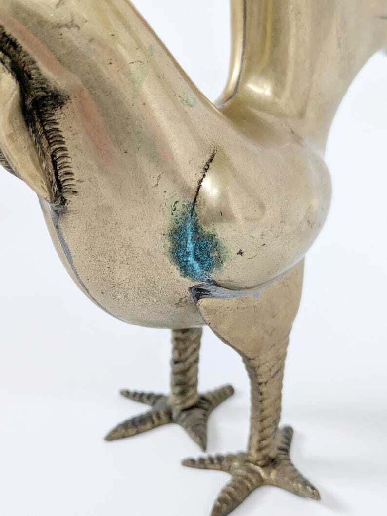 photo furniture Midcentury Brass Rooster Figurine, Stylized Modernist Bird Sculpture, Vintage Brass Animal Decor