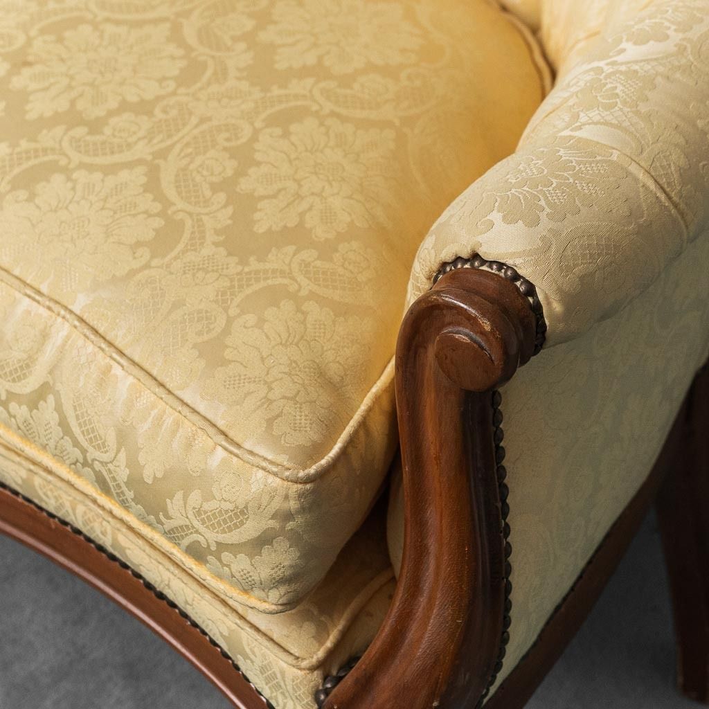 3 Seater Sofa Louis Philippe Style Wood Fabric Yellow XIX photo Furniture