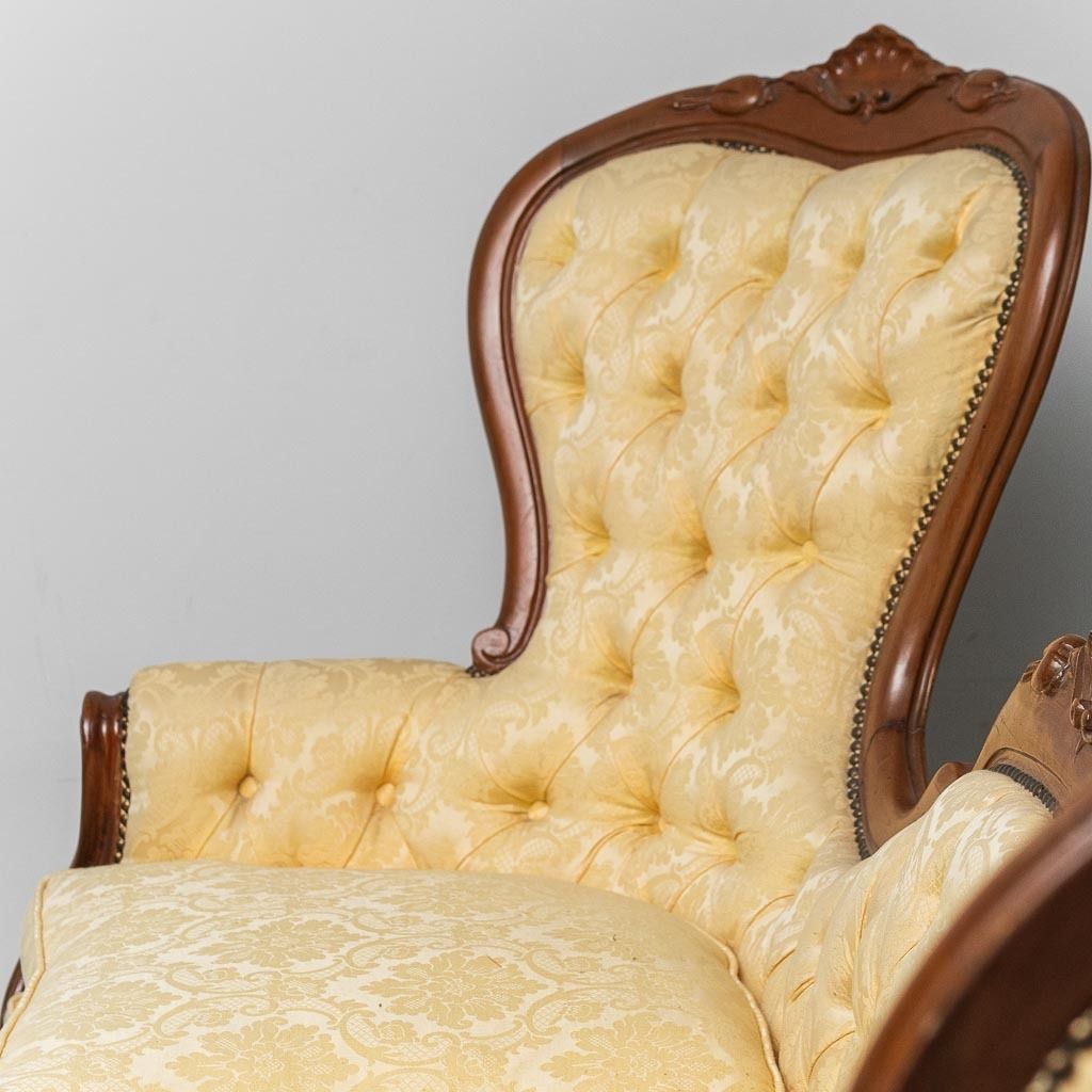 photo furniture 3 Seater Sofa Louis Philippe Style Wood Fabric Yellow XIX