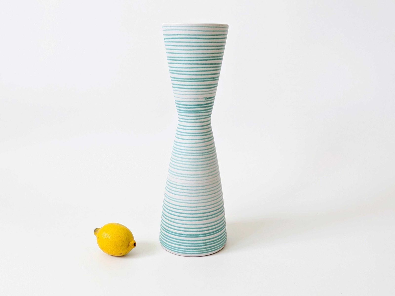 Vintage Scheurich Diabolo Vase 639 36, Midcentury West German Pottery, Turquoise Striped Glaze, 36.5 Cm