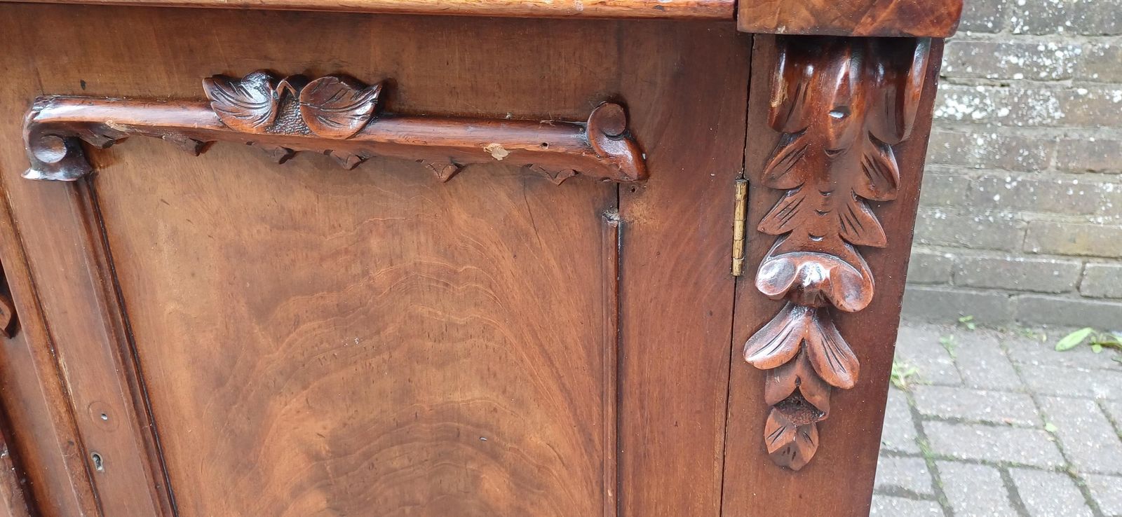 Antique Victorian Mahogany Sideboard Buffet Cabinet | Carved Mirror Back | English 19th Century Furniture photo for sale