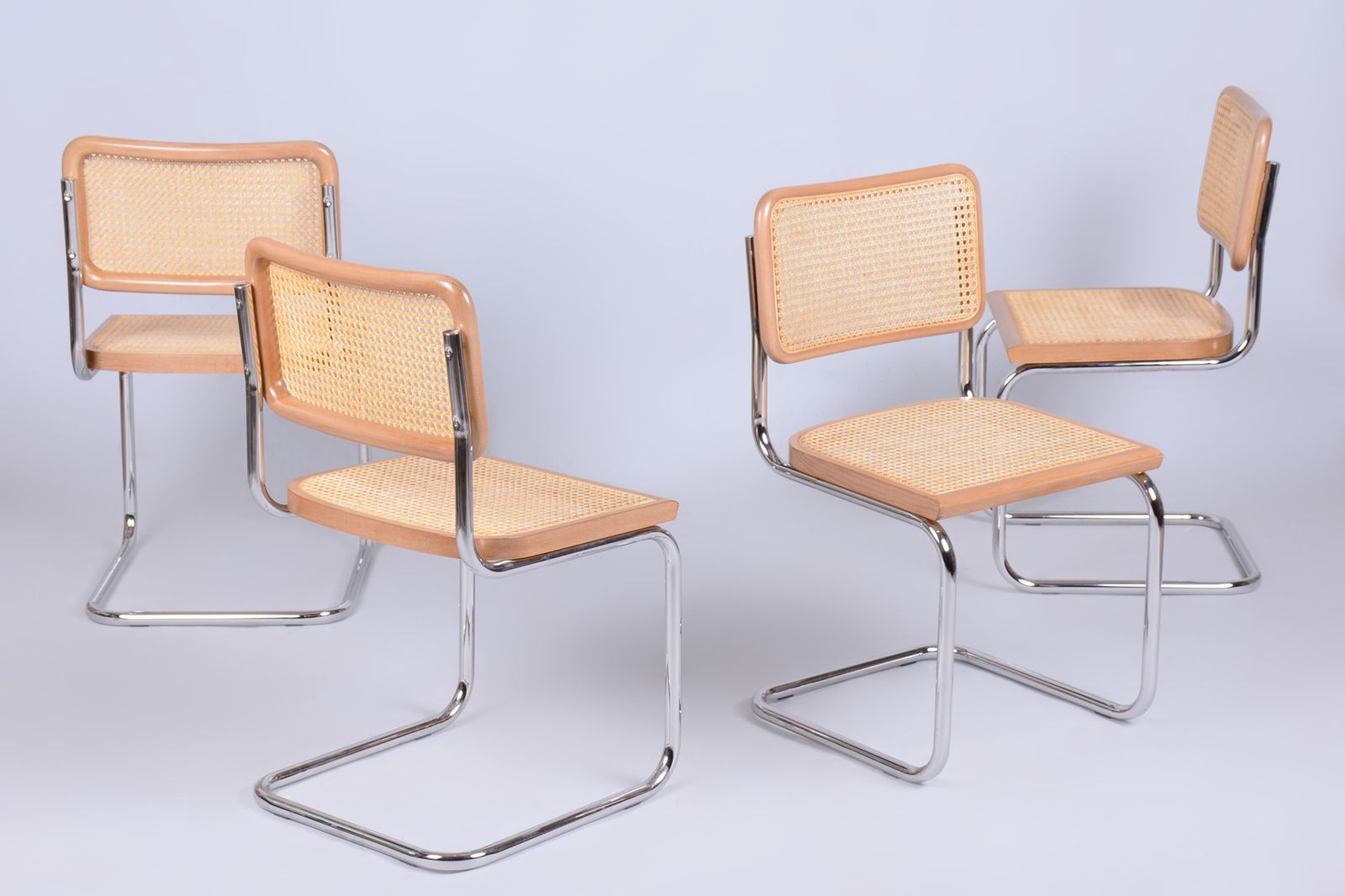 Set Of Four Restored Bauhaus Cesca Chairs, By M. Breuer, Chrome, Italy, 1980s