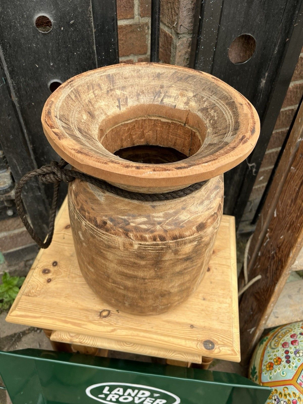 Large Rustic Wooden Farmhouse Indian Asian Himachal Pot  Vase Jug Centrepiece photo furniture