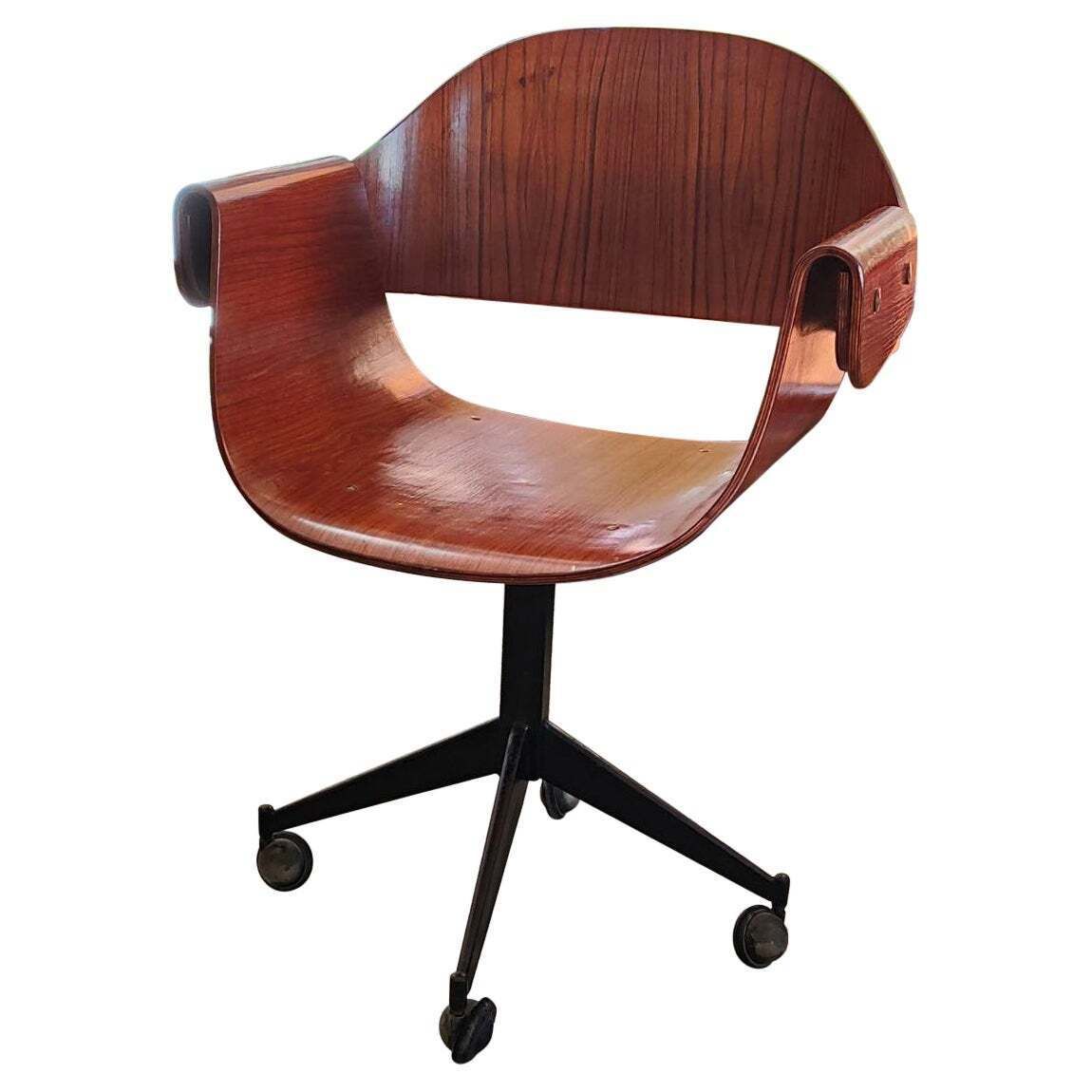 Mid Century Rare Bent Plywood Swivel Armchair By Carlo Ratti, Italy, 1950s