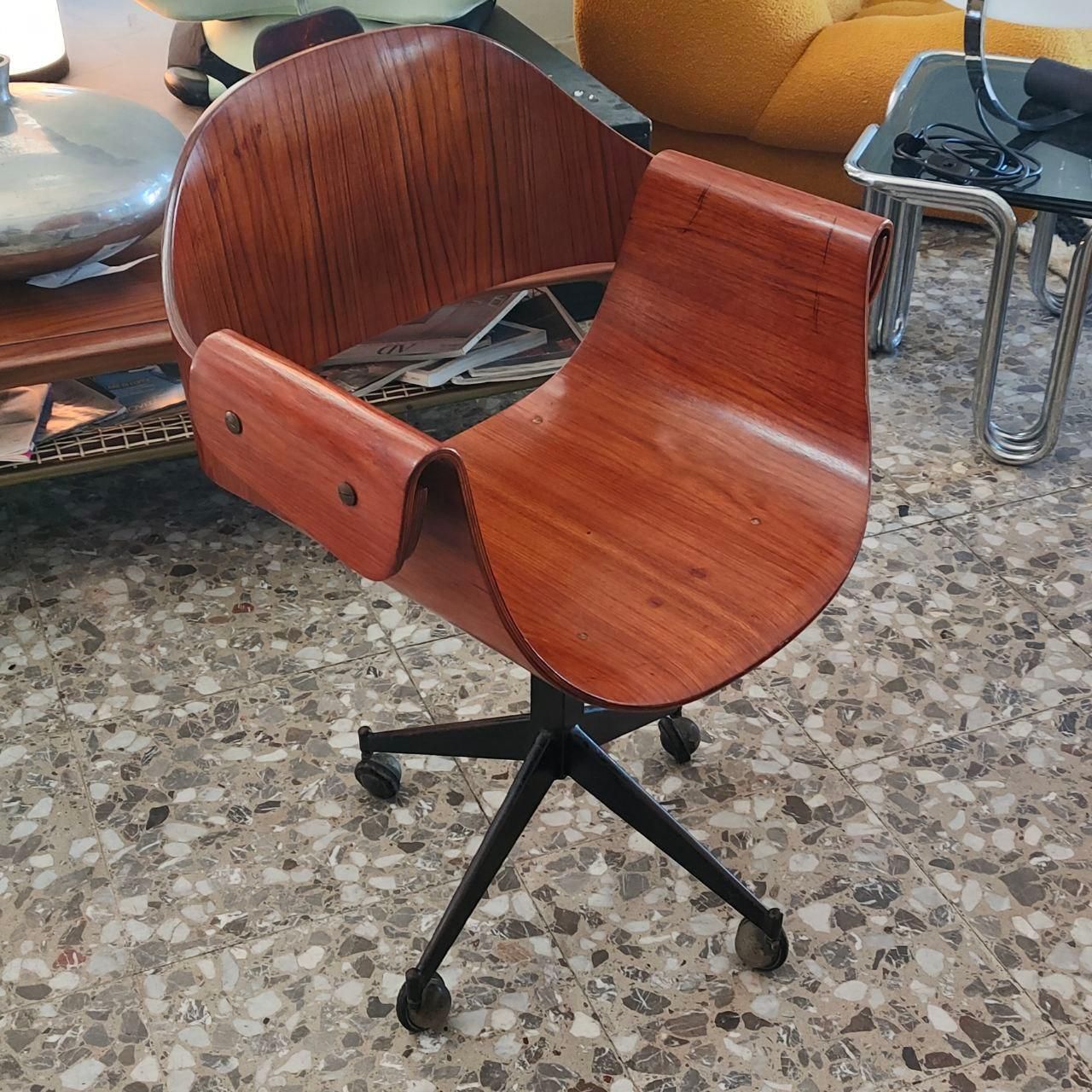 Mid Century Rare Bent Plywood Swivel Armchair By Carlo Ratti, Italy, 1950s photo for sale