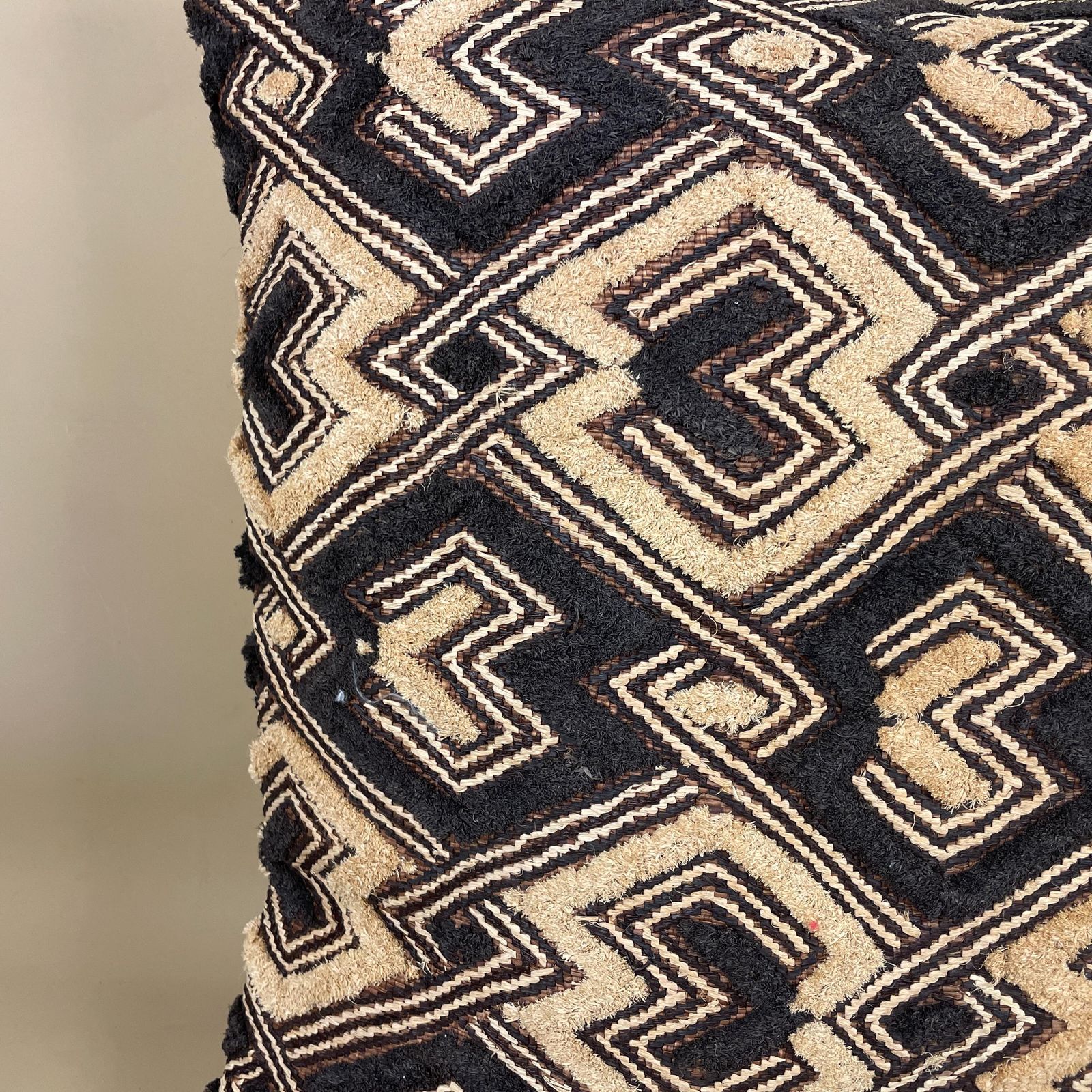 Antique African Kuba Cloth Fabric Cushion Rug Carpet Pillow Feather Filled Handwoven Pattern Scatter Vintage Original Mud Handmade photo Textiles