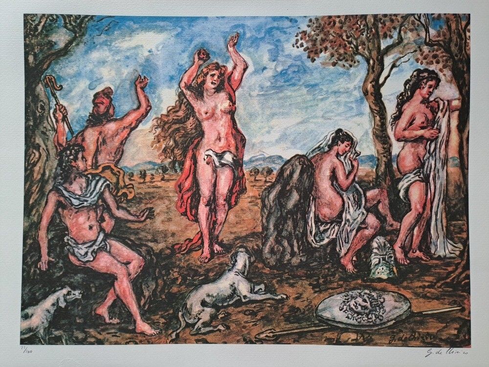 Giorgio De Chirico Signed Iliad, Vestals And Warriors At Rest Certificate photo furniture