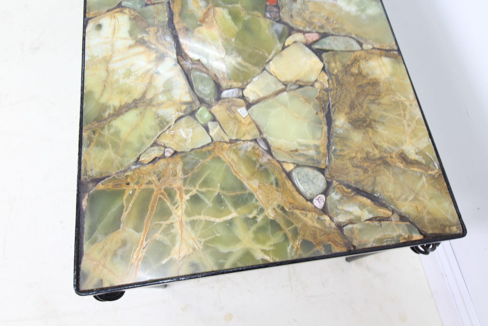 photo for sale Attractive Stone Top Coffee Table On Metal Feet   Unusual