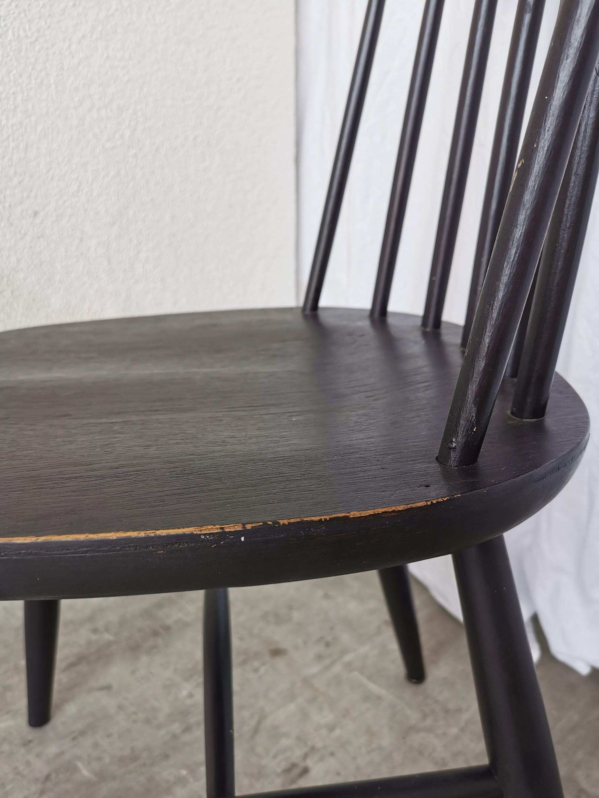 Vintage Wooden Black Dining Chair In Ilmari Tapiovaara Style / Stol Kamnik 1960s / Mid Century Black Dine Chair / Scandinavian Design photo 254.0