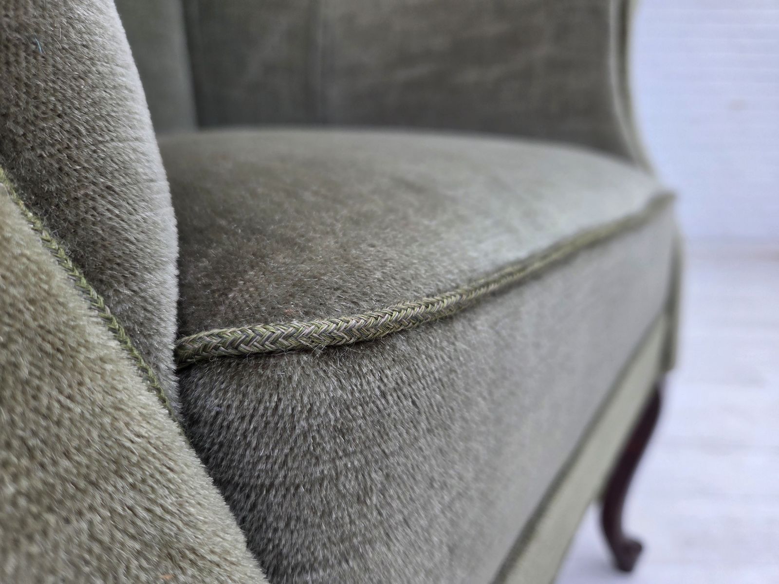 1960s, Danish Armchair, Green Furniture Velour, Beech Wood Legs. photo buy