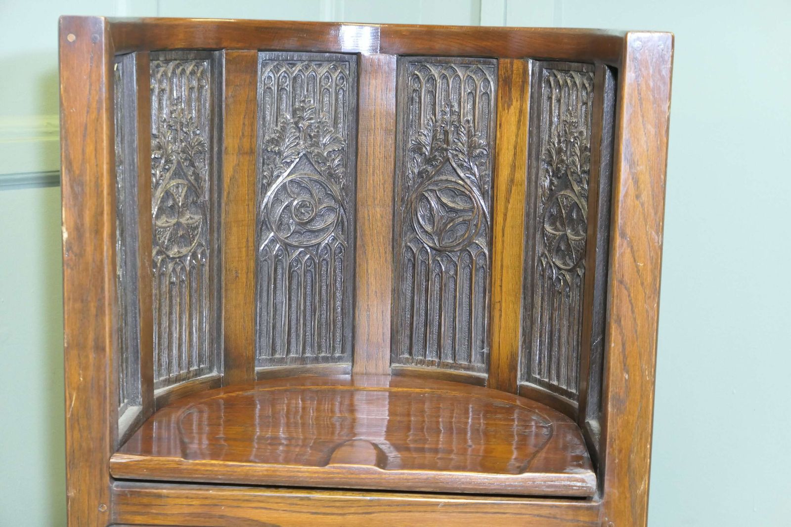 Arts And Crafts Carved Barrel Back Hall Or Library Chairs photo for sale