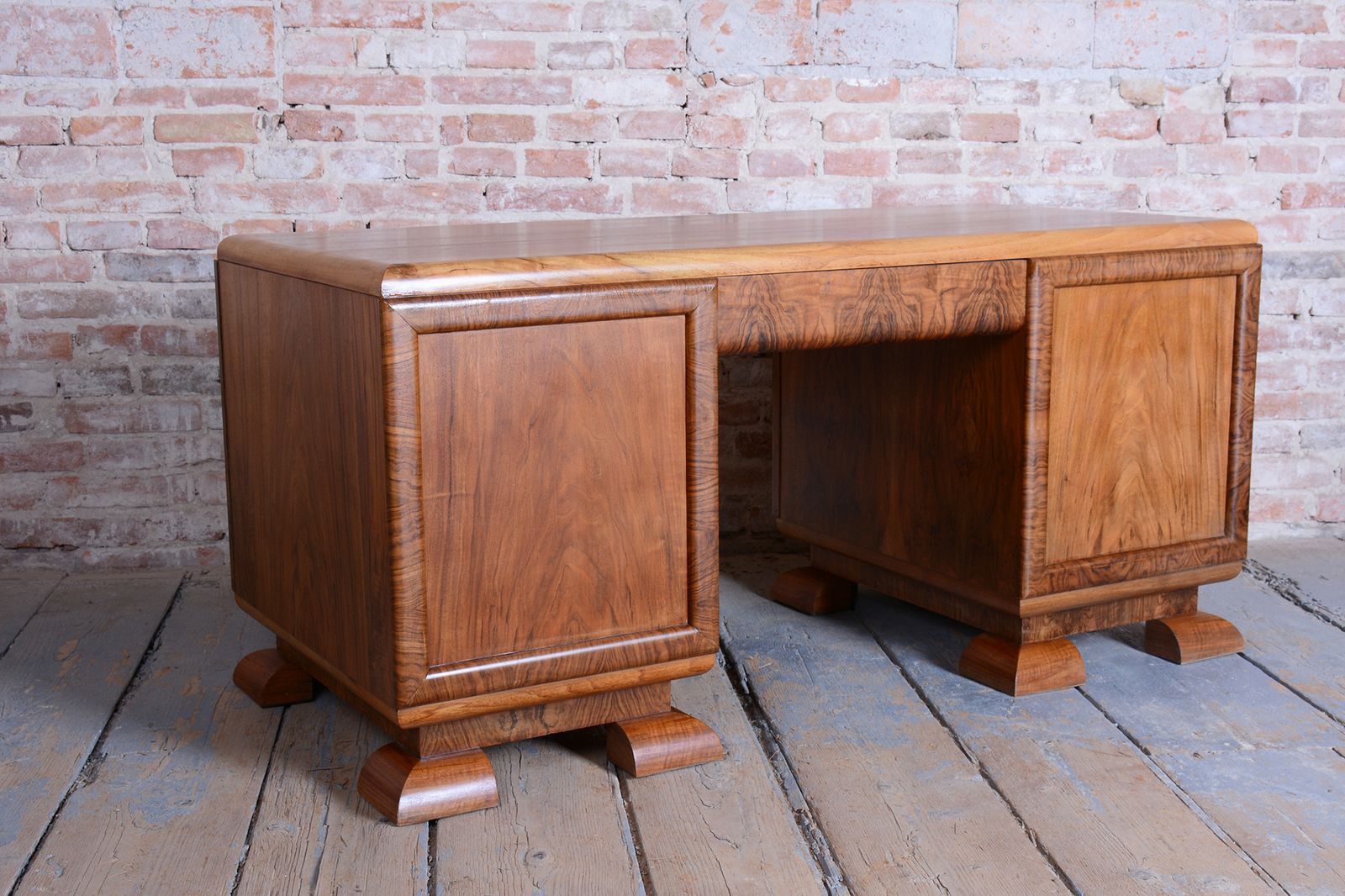 Furniture Restored Art Deco Writing Desk, Mahogany, Walnut, Revived Polish, Czech, 1920s photo