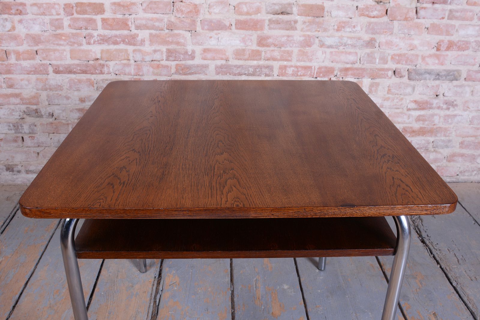 Restored Bauhaus Table, By Vichr A Spol., Oak, Chrome, Polished, Czech, 1940s photo Furniture