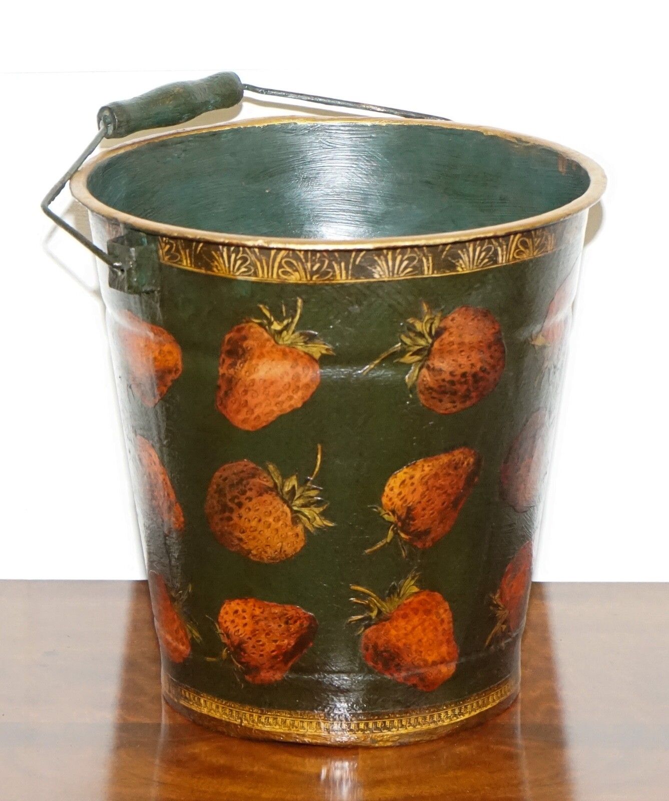 Vintage Metal Traditional Decoupage Bin Or Planter Bucket Strawberry Decorations photo furniture