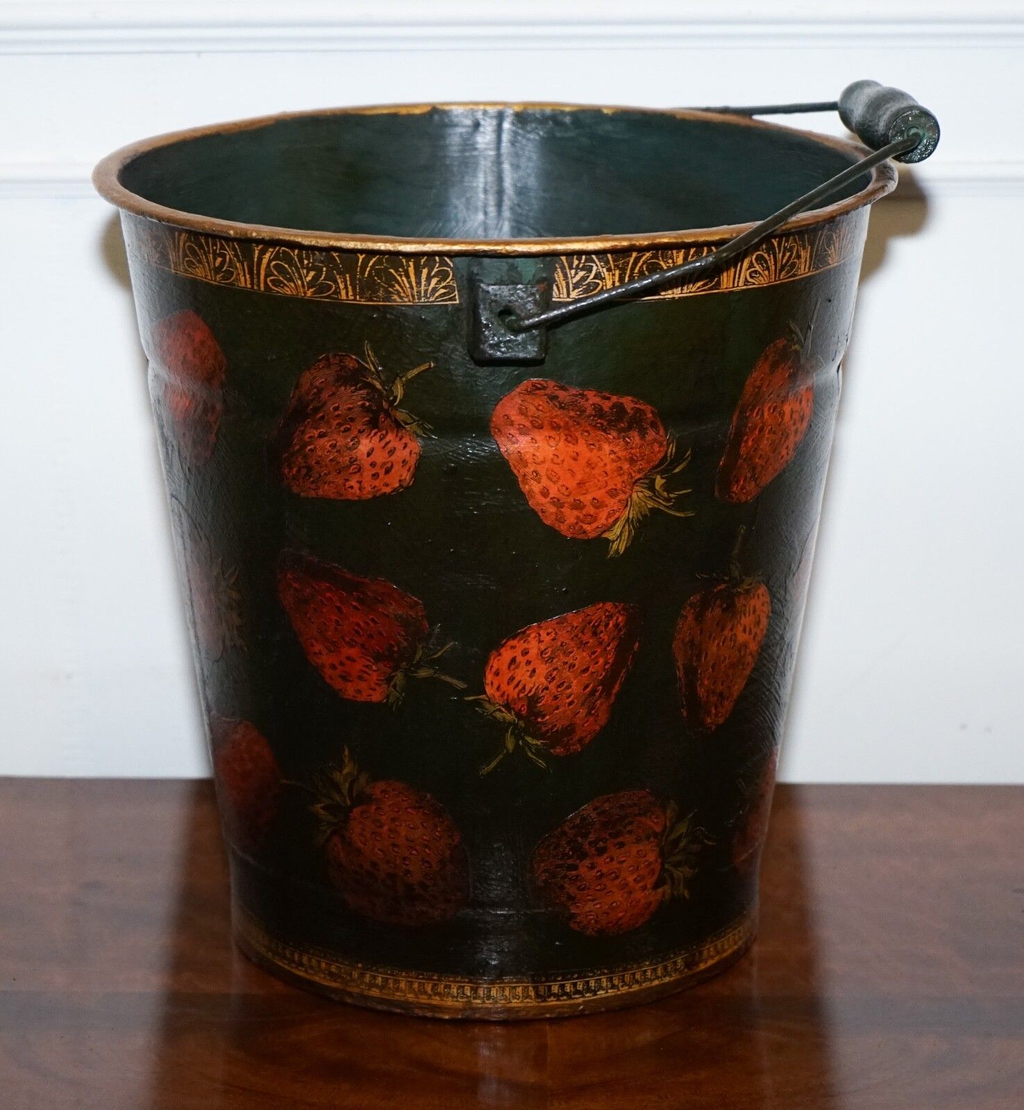 Vintage Metal Traditional Decoupage Bin Or Planter Bucket Strawberry Decorations photo vintage