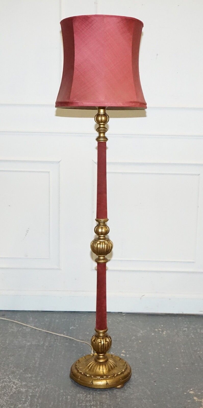 Circa 1940 Italian Red Fabric And Gilt Floor Standing Lamp With Original Shade photo furniture