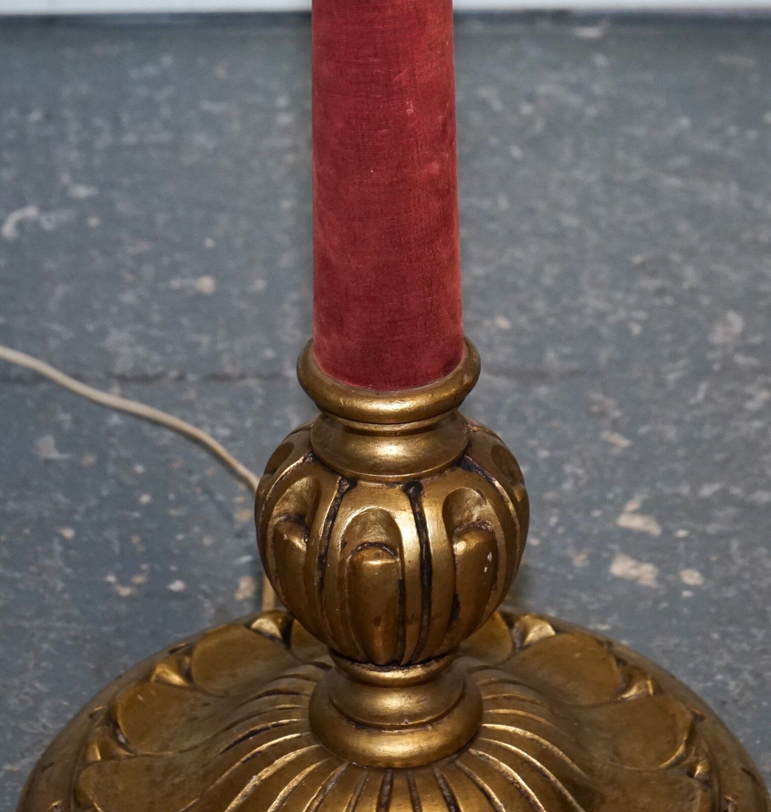 Circa 1940 Italian Red Fabric And Gilt Floor Standing Lamp With Original Shade photo buy