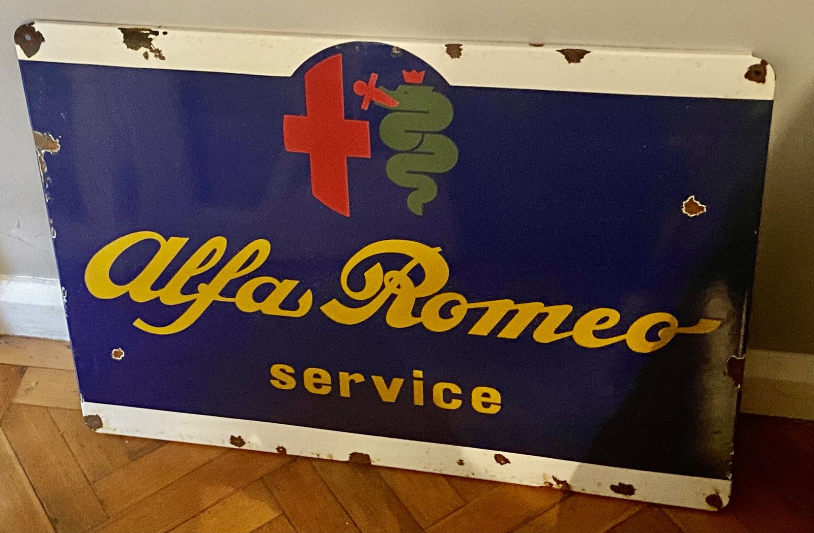 Large Alfa Romeo Enamel Metal Dealership Service Sign Garage Signage Auto Showroom Art Stelvio Giulia Quadrifoglio Alfa 33 156 147 Giulietta photo for sale