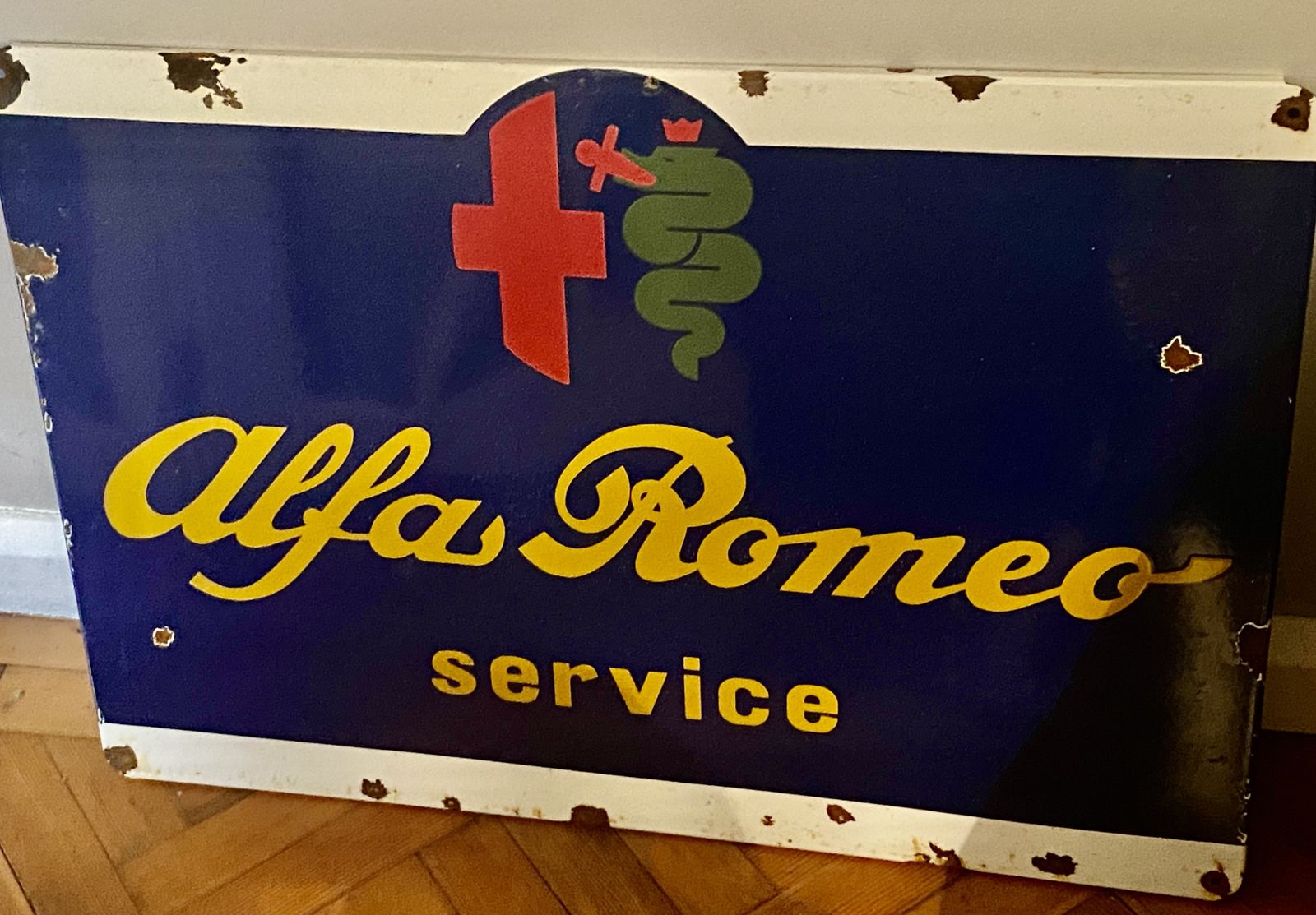 Large Alfa Romeo Enamel Metal Dealership Service Sign Garage Signage Auto Showroom Art Stelvio Giulia Quadrifoglio Alfa 33 156 147 Giulietta photo Home Decor