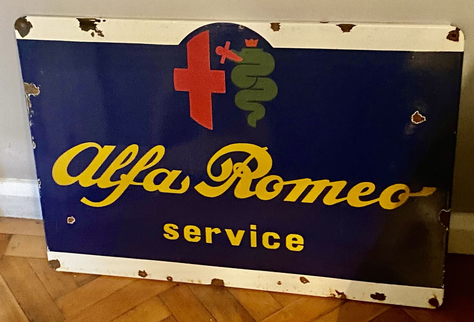 Large Alfa Romeo Enamel Metal Dealership Service Sign Garage Signage Auto Showroom Art Stelvio Giulia Quadrifoglio Alfa 33 156 147 Giulietta photo furniture