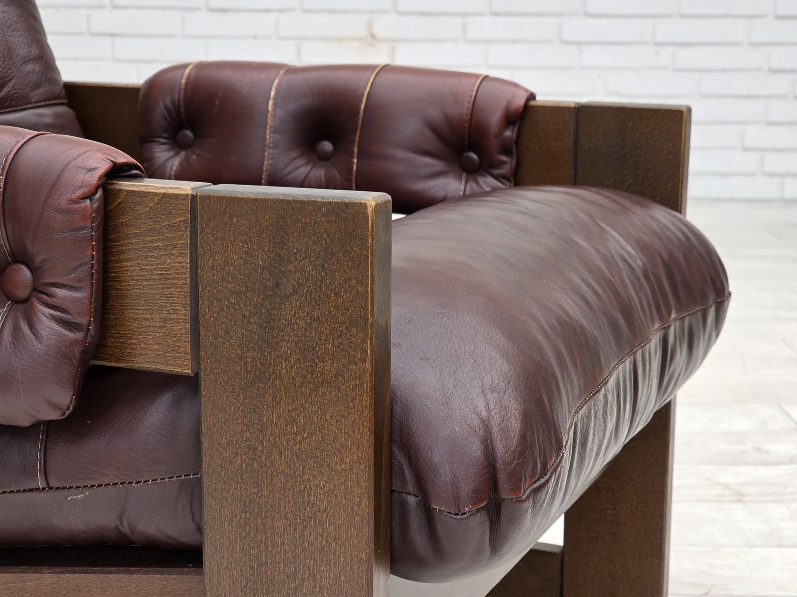 1970s, Scandinavian Armchair, Brown Furniture Leather, Dark Beech Wood. photo Furniture