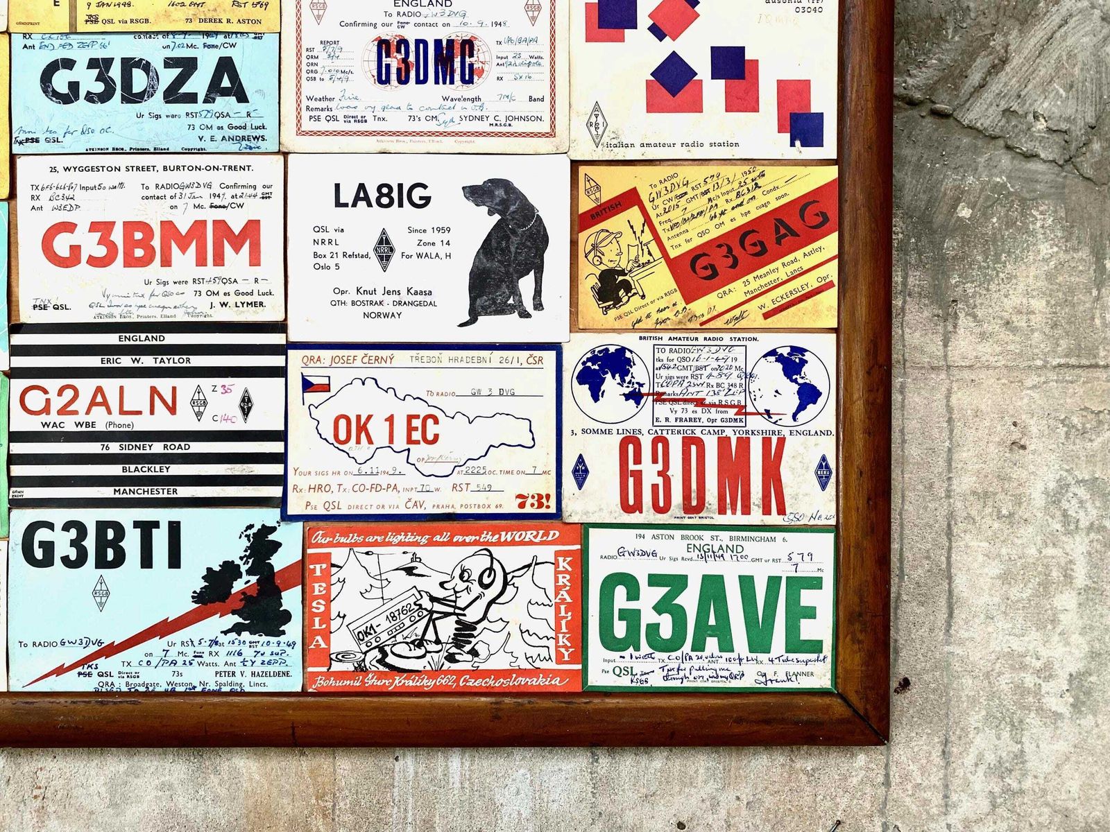 Vintage Mid Century Ham Radio Cards Qsl In Wooden Frame photo vinterior