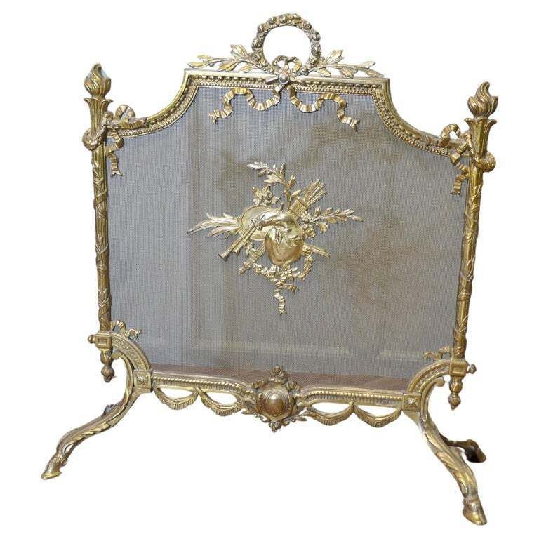 A Superb French Brass Rococo Fire Guard, Spark Screen