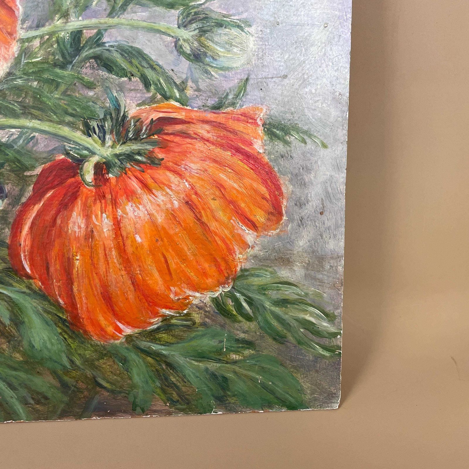 Vintage Floral Oil Painting Picture Poppy Field Poppies Unframed Wall Art Painted Art Original Rectangle Landscape Josephine Arlott photo 69.0