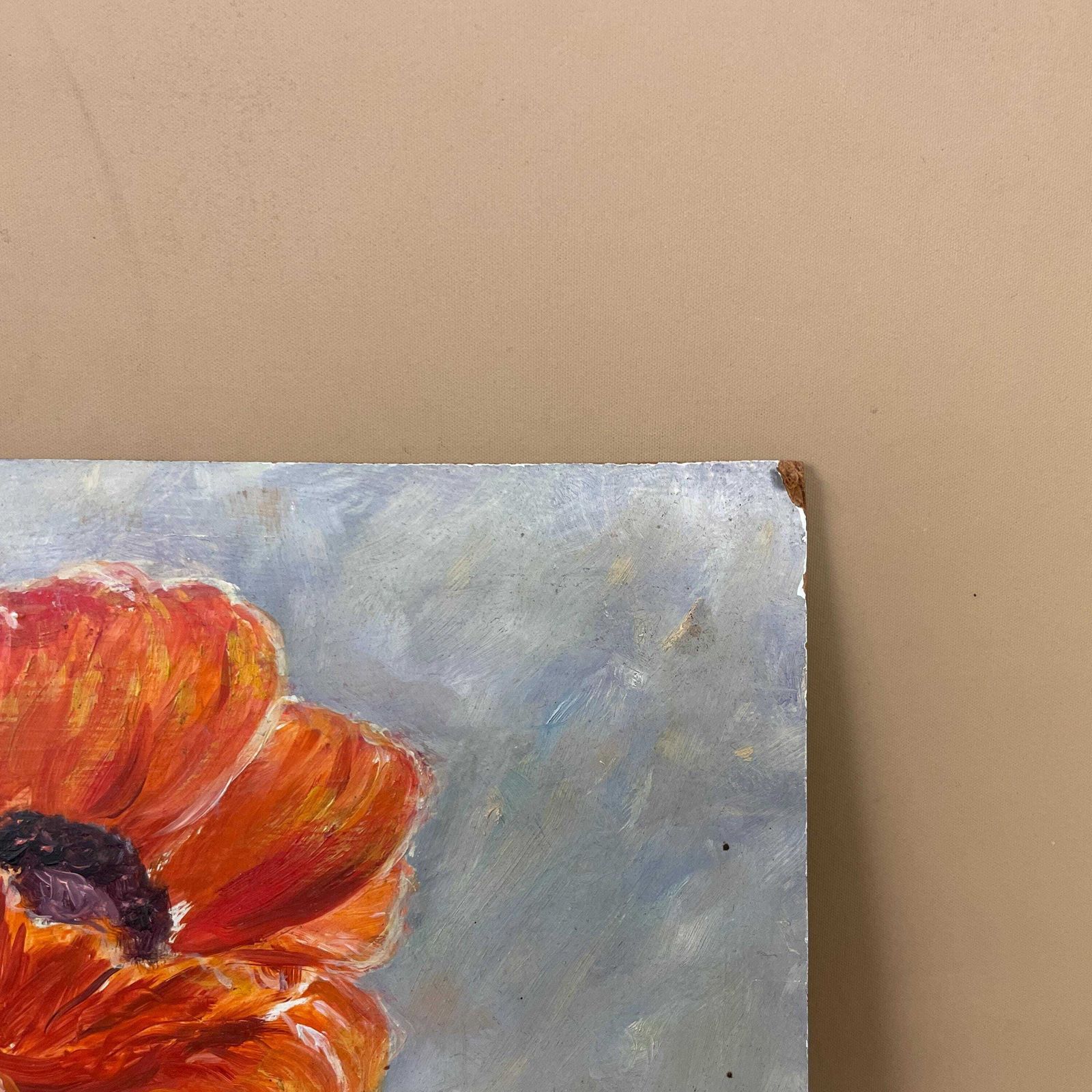 Vintage Floral Oil Painting Picture Poppy Field Poppies Unframed Wall Art Painted Art Original Rectangle Landscape Josephine Arlott photo vinterior