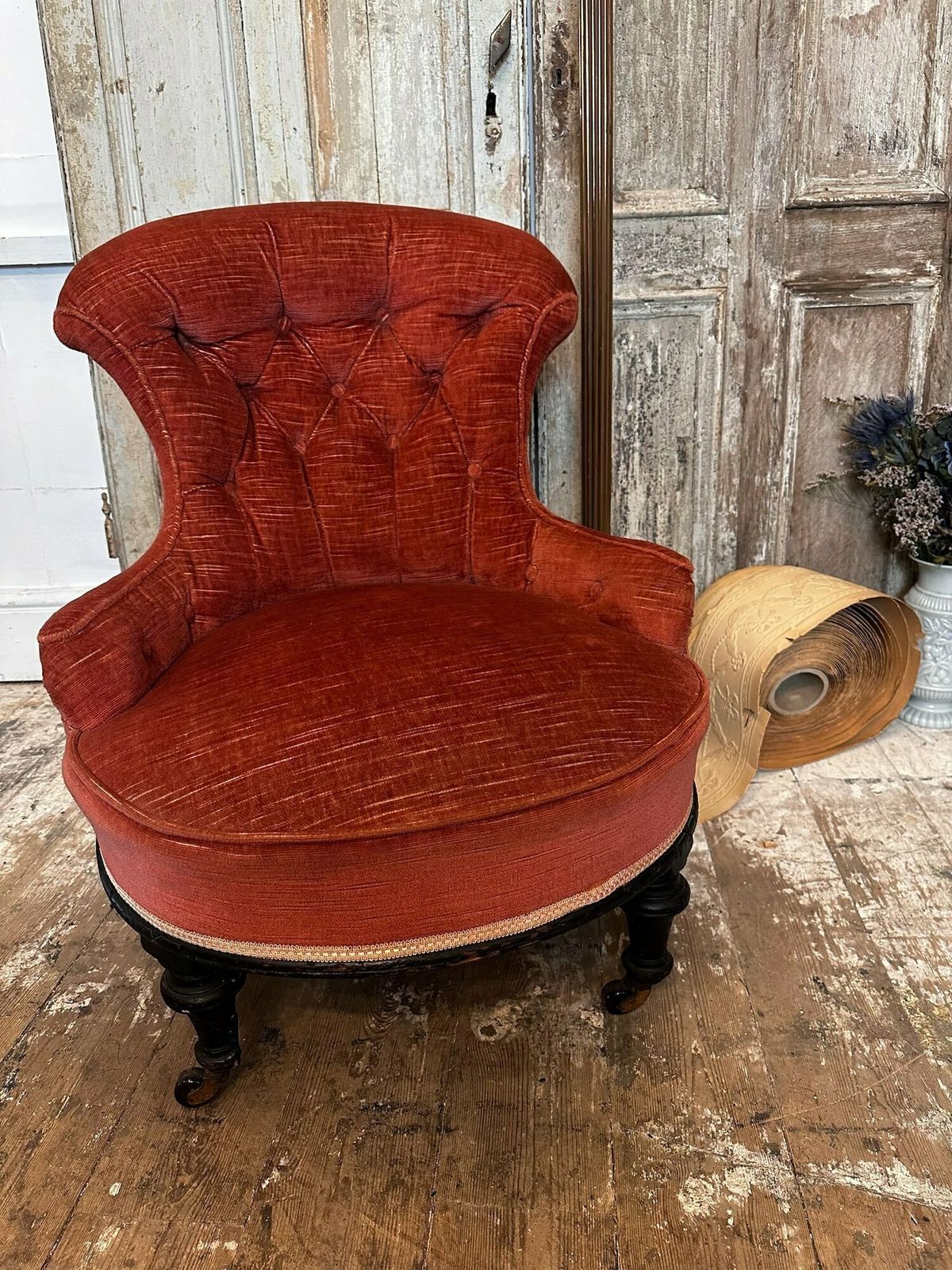 Antique Petite English Victorian Nursing Chair W/ Button Back Upholstery photo Furniture