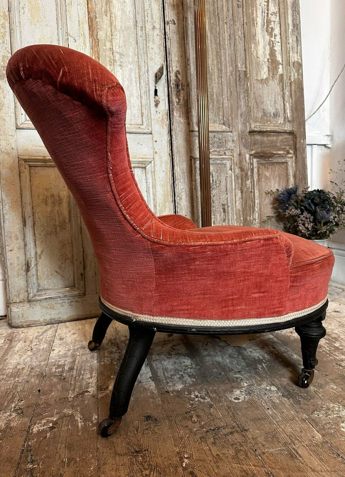 Antique Petite English Victorian Nursing Chair W/ Button Back Upholstery photo vintage