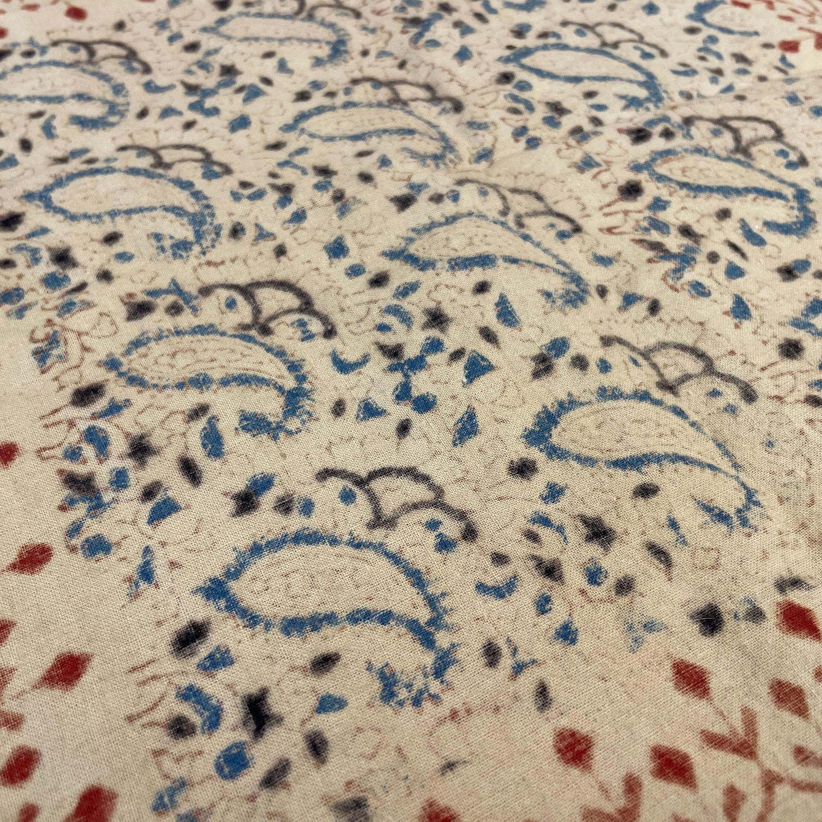 photo for sale 2x Vintage Indian Printed Cloth Fabric Red Blue Paisley Old Tapestry Handmade Craft India Traditional Decorative Table Display Mat Square