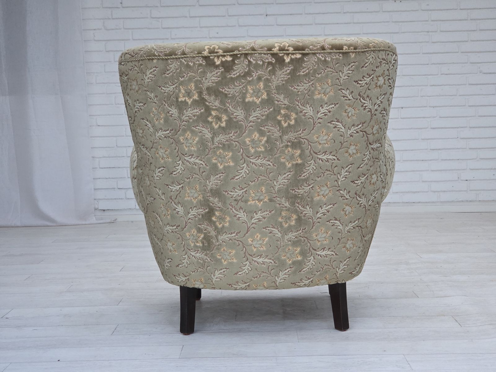 1190.0 1960s, Danish Armchair, Light Green Furniture Velour, Teak Wood Legs. photo