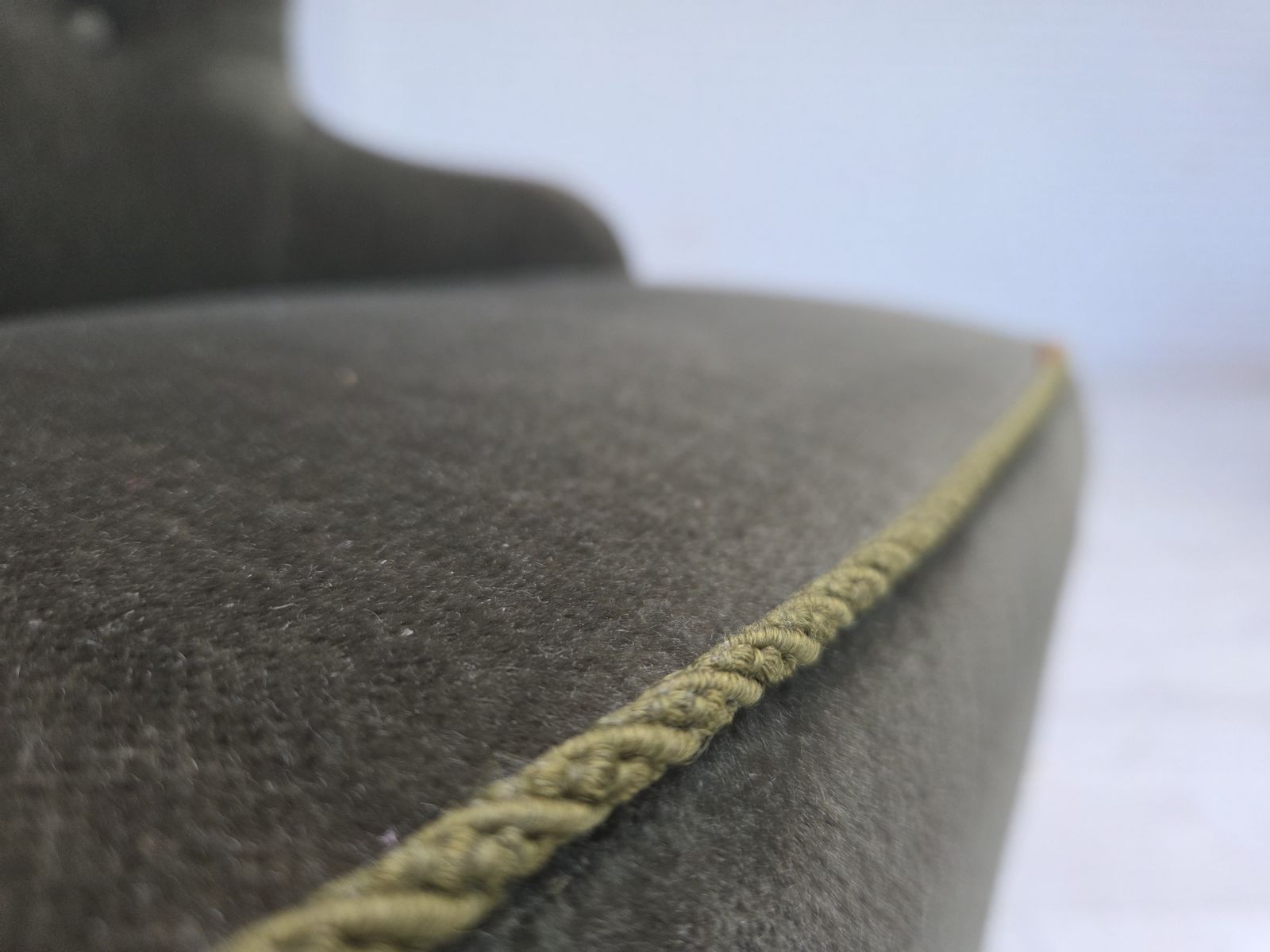 1970s, Danish Side Chair, Green Furniture Velour, Beech Wood Legs. photo Furniture