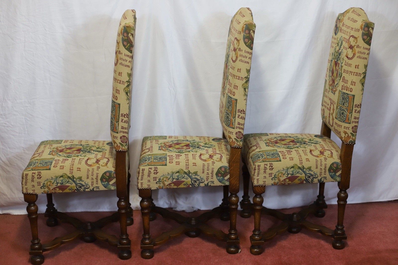 photo for sale Taylor&Co Stunning Set Of Eight Oak Upholstered Dining Chairs