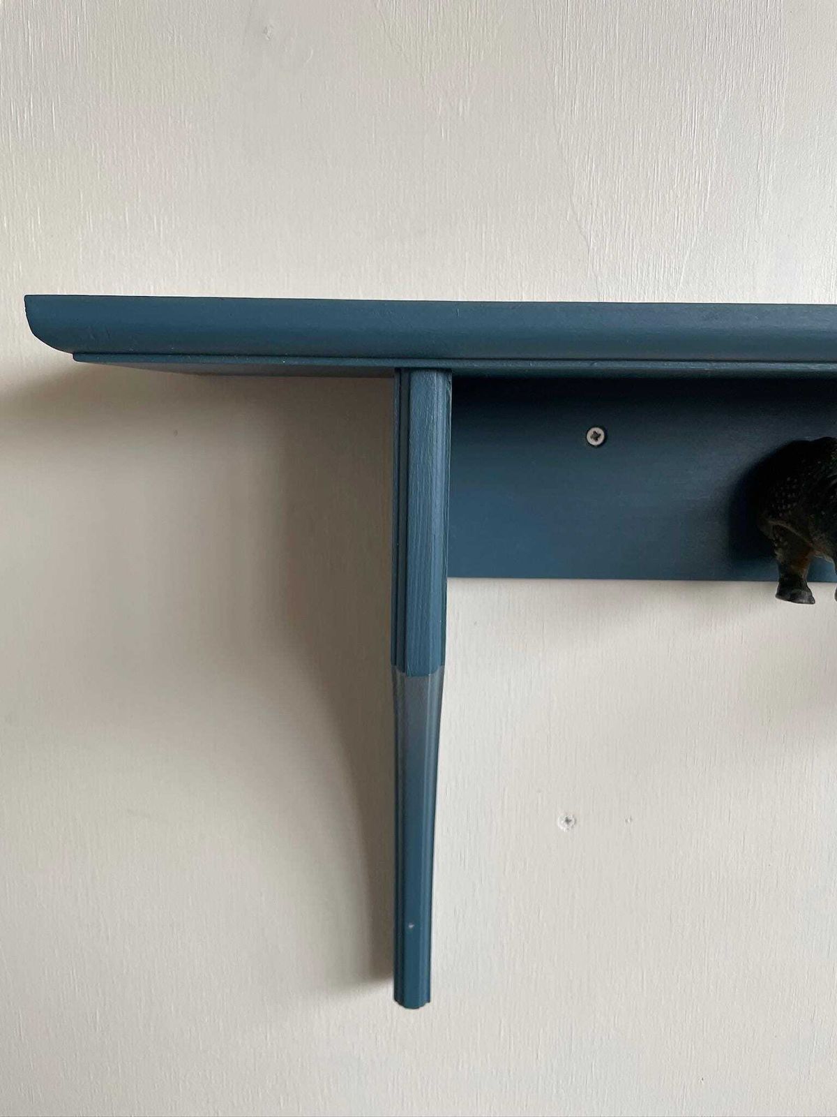 Wooden Teal Blue Hallway Shelf And Toy Animal Coat Hat Hooks Rhino Mammoth Elephant photo vintage
