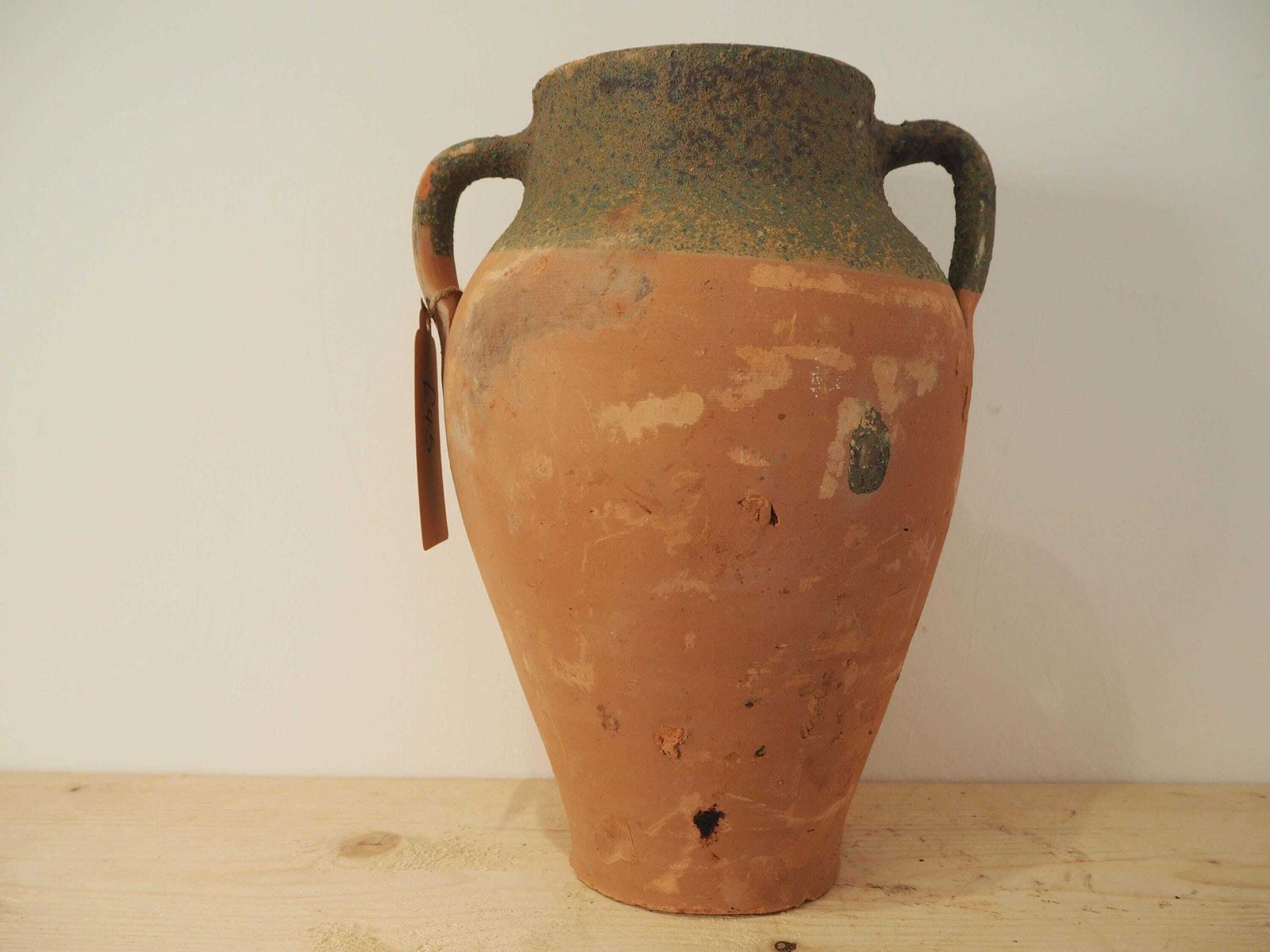 Vintage Antique Terracotta Turkish Green Glazed Handle Pot / Olive Jar / Green Glazed Rim