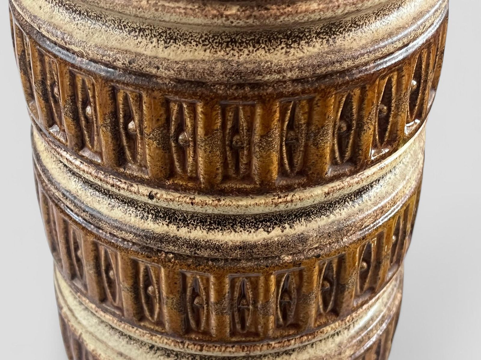Large Mid Century Scheurich White & Brown Glazed Ceramic West German Pottery Floor Vase photo vinterior